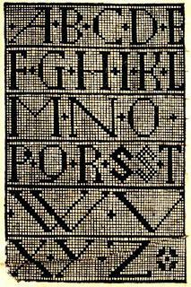 A page from a 1527 embroidery book with a pixel font