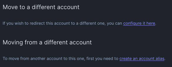 User settings: Move to a Different Account, Move From a Different Account