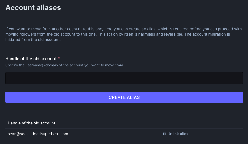 A small form for setting an account alias.