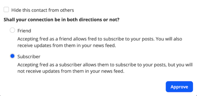 Options to Approve a Friend Request