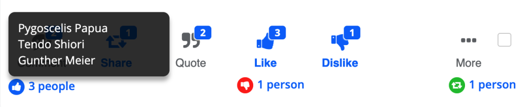 Responses below posts and comments