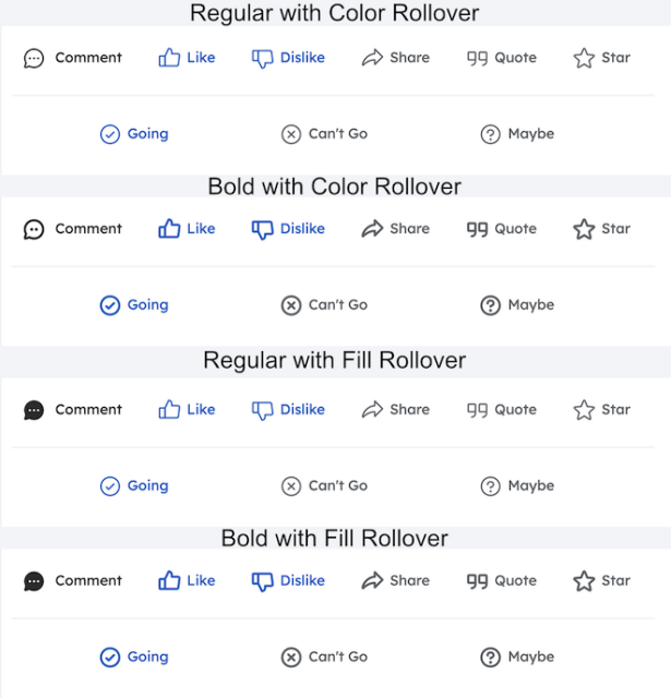 Proposed Action Buttons Desktop with Color and Fill Rollover effects