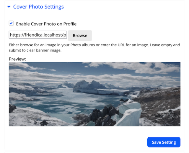 Screenshot of the Cover Photo Add-On User Interface