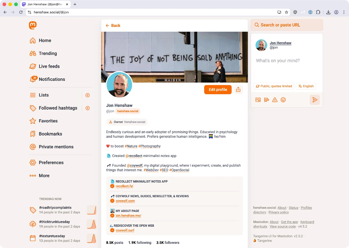 Mastodon profile page