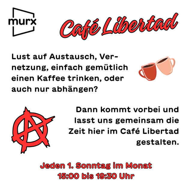 Caf&eacute; Libertad | Lust auf Austausch, Vernetzung, einfach gem&uuml;tlich einen Kaffee trinken oder auch nur abh&auml;ngen? | Dann kommt vorbei und lasst und gemeinsam die Zeit hier im Caf&eacute; Libertad gestalten | Jedem 1. Sonntag im Monat 15:00 bis 19:30 Uhr.