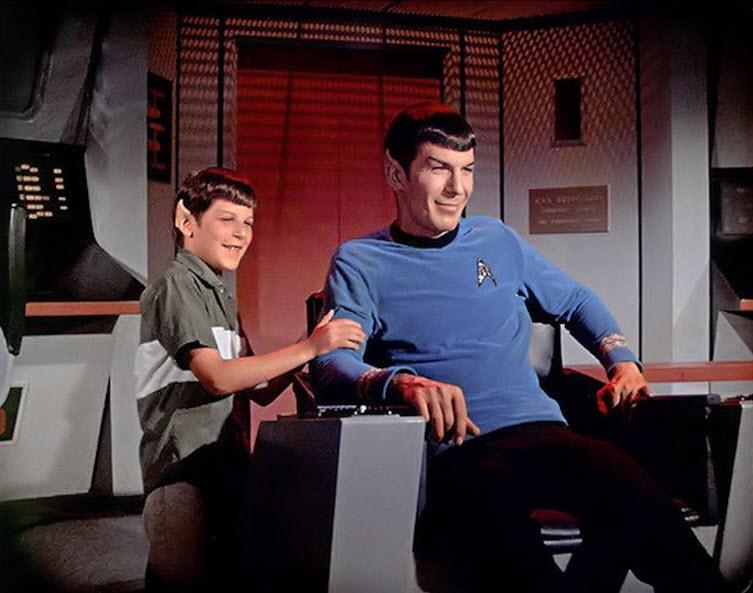 Adam and Leonard Nimoy wearing Spock ears on the Star Trek set in July of 1966