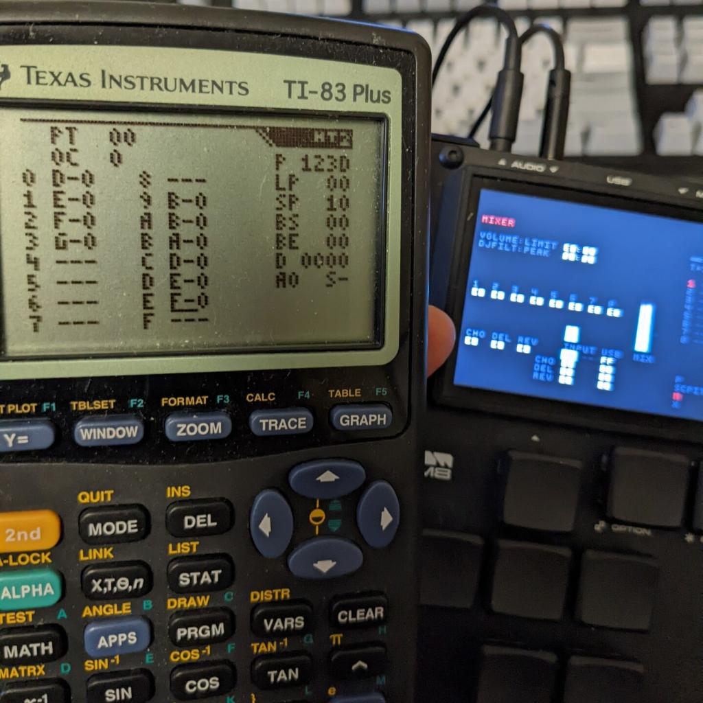 Houston Tracker 2 running on a TI-83+, and a Dirtywave M8.