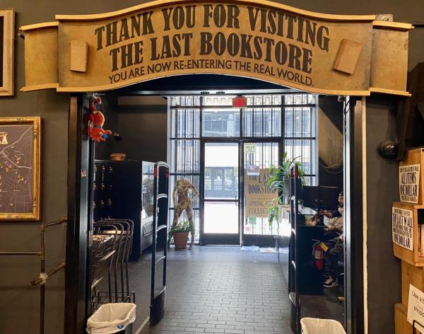 Sign “Thank you for visiting the last bookstore

You are now re-entering the real world”
