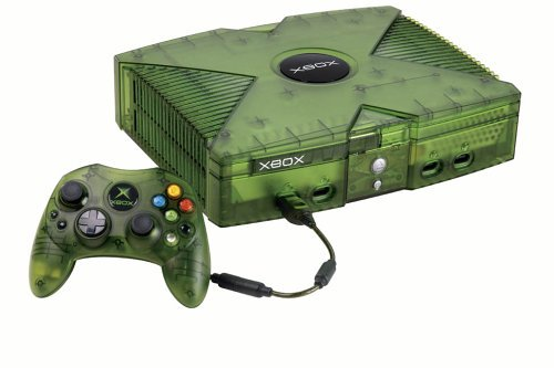 Translucent original Xbox with a green transparent controller