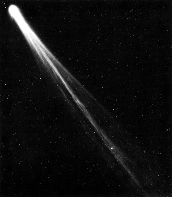 "Comet Tago-Sato-Kosaka, 1969 g. A 3-min exposure on Kodak Ila-O with the Curtis-Schmidt telescope, University of Michigan, located at the Cerro Tololo Inter-American Observatory. Plate taken 1969 December 28.06 UT."

V. M. Blanco and Arturo Gomez, Public domain, via Wikimedia Commons. Color edits.