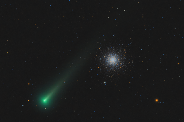 "Comet C2021 A1 (Leonard) and Messier 3" by Brandon Ghany on December 3, 2021.

Brandon Ghany / Horizon Productions SFL, CC0, via Flickr