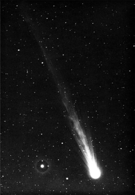 Comet Ikeya, 1963 a, on March 14, 1963.

R. Burnham, Jr., Public domain, via Wikimedia Commons. Color edits.