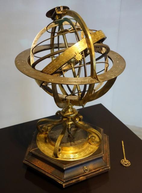 "Armillary sphere, Johannes Moeller, Gotha, 1687. Exhibit in the Mathematisch-Physikalischer Salon (Zwinger), Dresden, Germany."

Daderot, Public domain, via Wikimedia Commons.