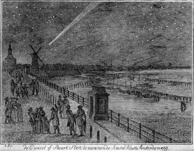 The Great Comet of 1769 over Amsterdam.

Aart Schouman, ca. 1769, "AS fecit" on image, Public domain, via Wikimedia Commons.