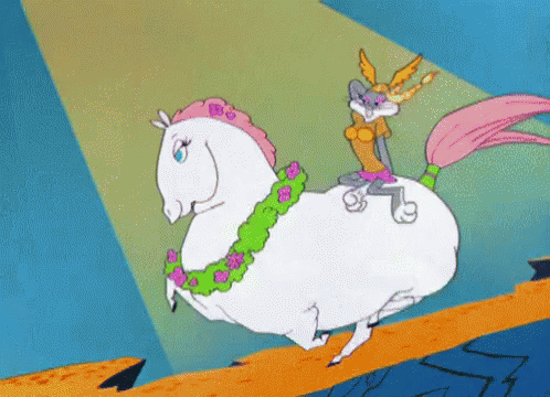 Bugs Bunny as Valkyrie on horseback