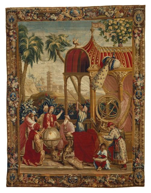Tapestry, « Les Astronomes ; L'Histoire de l'empereur de la Chine Series. » (1697–1705)

Artists/Makers: Beauvais Manufactory, Woven under the direction of Philippe Béhagle; After cartoons by Guy-Louis Vernansal and Jean-Baptiste Monnoyer, and Jean-Baptiste Belin de Fontenay.

Public Domain via The J. Paul Getty Museum, Los Angeles, 83.DD.338