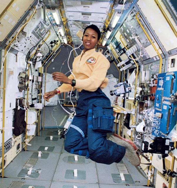 Dr. Mae C. Jemison, the first Black woman in space, works in the Spacelab module during the STS-47 Spacelab-J mission. Credit: NASA