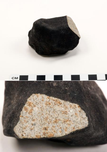 On March 4, 1960 around 700 pieces of the Bruderheim Meteorite fell in Alberta, Canada.

Courtesy of the Peabody Museum of Natural History; Open Access, publicdomain/zero/1.0; Mineralogy and Meteoritics, Yale University; https://collections.peabody.yale.edu/search/Record/YPM-MIN-100392

Color edits.