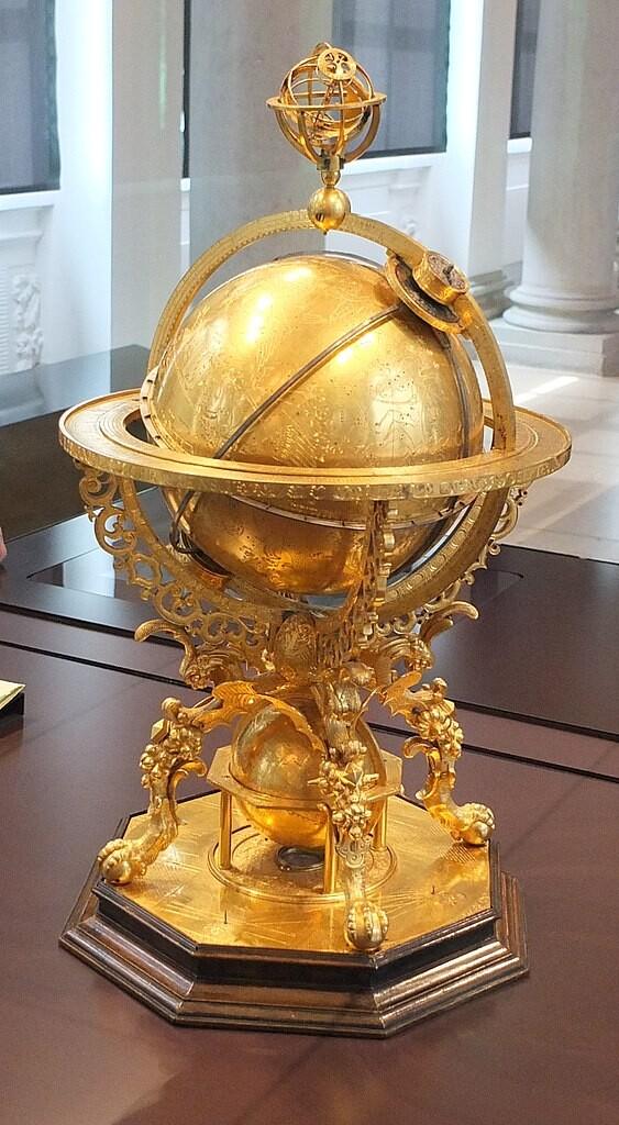 "Gilded brass celestial globe by Johannes Reinhold and Georg Roll made at Augsburg in 1586."

Ad Meskens, CC BY-SA 4.0, via Wikimedia Commons.