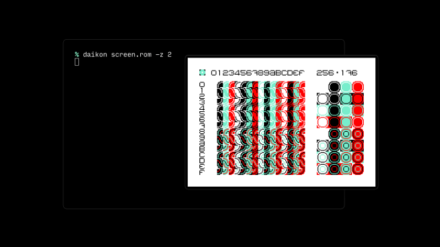 Screenshot of a Varvara/Uxn emulator with screen.rom running.