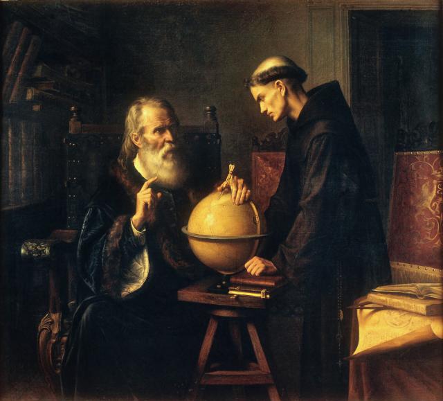 "Galileo Demonstrating the New Astronomical Theories at the University of Padua" by Félix Parra (1873).

Museo Nacional de Arte, Public domain, via Wikimedia Commons. Color edits and cleanup.