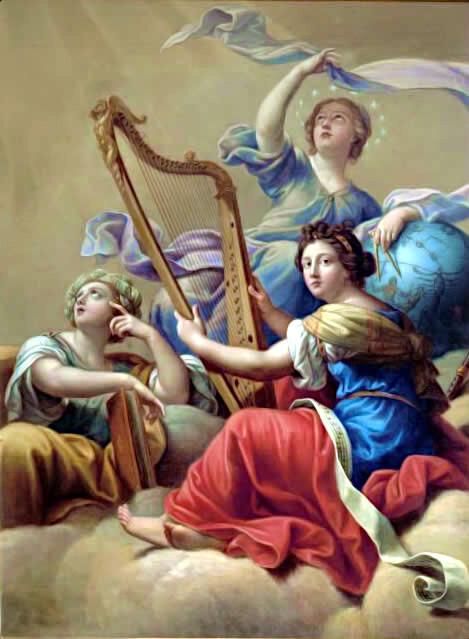 "Calliope, Urania and Terpsichore" by Pierre Mignard 1st (~1600s).

Pierre Mignard 1st, Public domain, via Wikimedia Commons. Color edit.