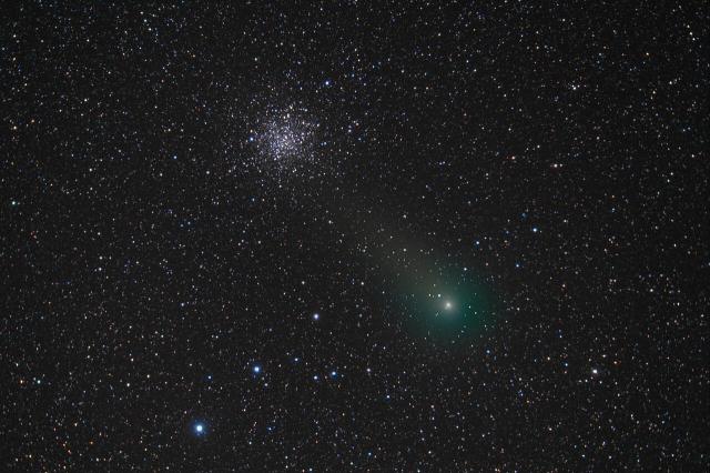 Comet C/2009 P1 (Garradd) and Globular Cluster Messier 71 on September 1, 2011.

Ravenshoe Group, CC BY 2.0, via Wikimedia Commons.