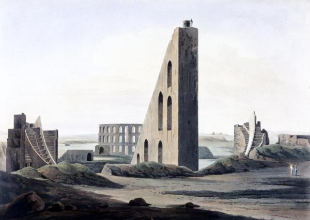 "The Observatory at Delhi" by T & W Daniell (1808).

Science Museum Group, CC BY-NC-SA 4.0 via The Observatory at Delhi. 1981-602/2 Science Museum Group Collection Online. https://collection.sciencemuseumgroup.org.uk/objects/co8034273/the-observatory-at-delhi-print