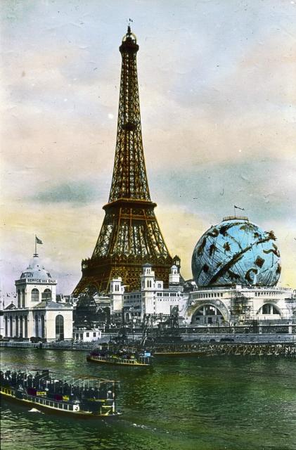 "Paris Exposition: Eiffel Tower and Celestial Globe, Paris, France, 1900. Eiffel Tower and Celestial Globe. Brooklyn Museum Archives, Goodyear Archival Collection."

Neurdein, No restrictions, via Wikimedia Commons.