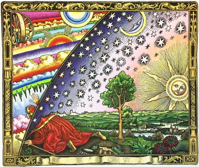 A modern colorized version of the Flammarion Engraving by Houston Physicist, CC BY-SA 4.0, via Wikimedia Commons.

Original from « L'atmosphère : météorologie populaire » by Camille Flammarion (1888).