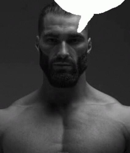 the so called “Gigachad” (an extremely muscular man in grayscale) with a quote bubble that goes to the above post