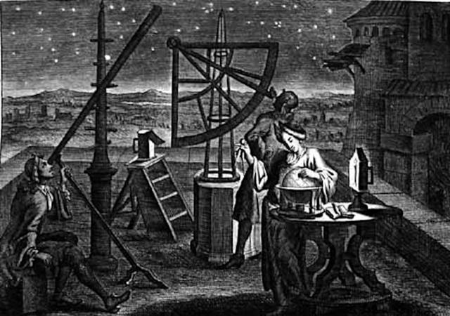 "Astronomy" illustration from: "Oeconomus prudens et legales. Oder Allgemeiner Klug- und Rechts-verständiger Haus-Vatter" by Florinus (1705).

Florinus, Public Domain via Wikimedia Commons.