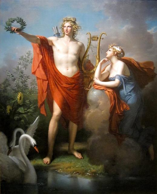 "Apollo, God of Light, Eloquence, Poetry and the Fine Arts with Urania, Muse of Astronomy," by Charles Meynier (1798).

Charles Meynier, Public domain, via Wikimedia Commons.