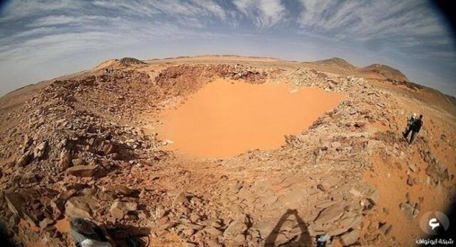 Impact crater at Mount Kamel Meteor Protectorate in Egypt; estimated to be five thousand years old.

Ahmed mostafa Ali, CC BY-SA 4.0, via Wikimedia Commons.