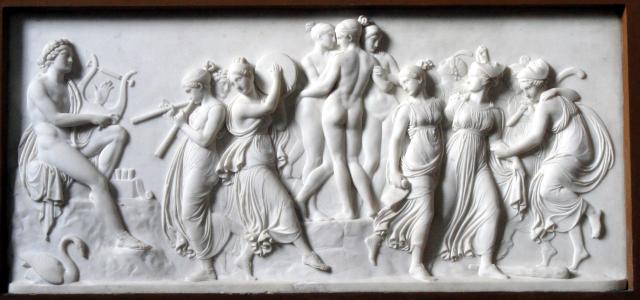 "The Dance of the Muses on Helicon," sculpted by Bertel Thorvaldsen.

Daderot, CC0, via Wikimedia Commons. Cropping and color edits.