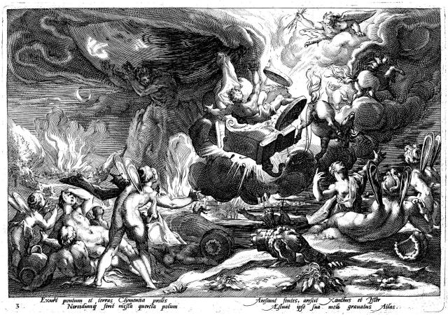 "The Fall of Phaeton" by the Workshop of Hendrick Goltzius, after Hendrick Goltzius (~1600).

National Gallery of Art, Public Domain via https://www.nga.gov/collection/art-object-page.156162.html