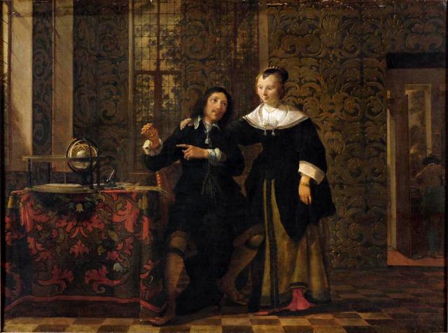 "The Astronomer and his Wife" by Gonzales Coques (~1633-1684).

Gonzales Coques, Public domain, via Wikimedia Commons.