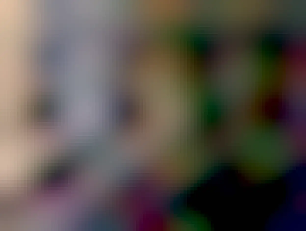 A brown tabby kitten peeks out at the viewer from underneath a curtain of hanging jackets and hoodies. In the background, another brown tabby kitten is climbing down from the shelf they're on.