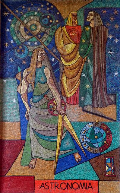 Mosaic depicting Astronomy; Rectory of the University of Lisbon.

Eugenio Hansen, OFS, CC BY-SA 4.0, via Wikimedia Commons. Cropping and color edits.