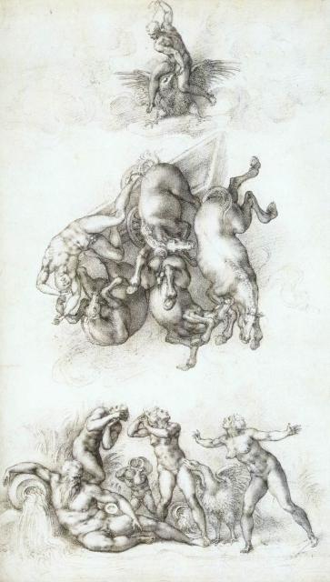 "The Fall of Phaethon" by Michelangelo Buonarroti (~1533).

Michelangelo, Public domain, via Wikimedia Commons.