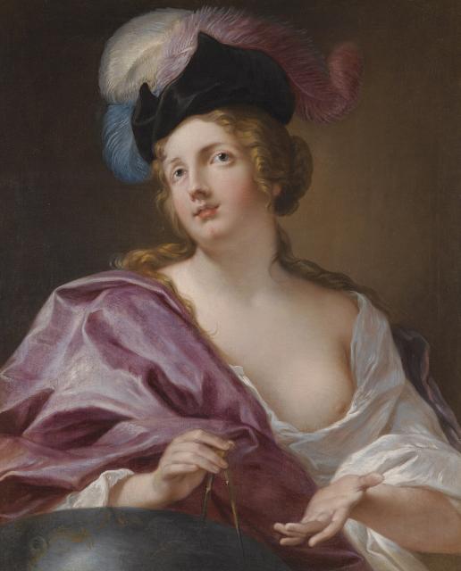 "Female Astronomer with a Globe and a Pair of Compasses," by Jacques-François Courtin (between 1700-1752).

Jacques-François Courtin, Public domain, via Wikimedia Commons.