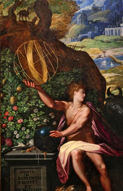 "Allegory of the Creation" by Jacopo Zucchi (1585).

Sailko, CC BY 3.0, via Wikimedia Commons. Color and touch up edits.