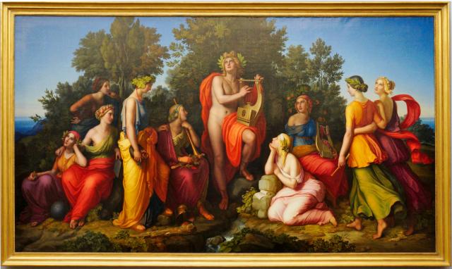 "Apollo and the Muses" by Heinrich Maria von Hess (1826).

Heinrich Maria von Hess, Public domain, via Wikimedia Commons. Color edits.