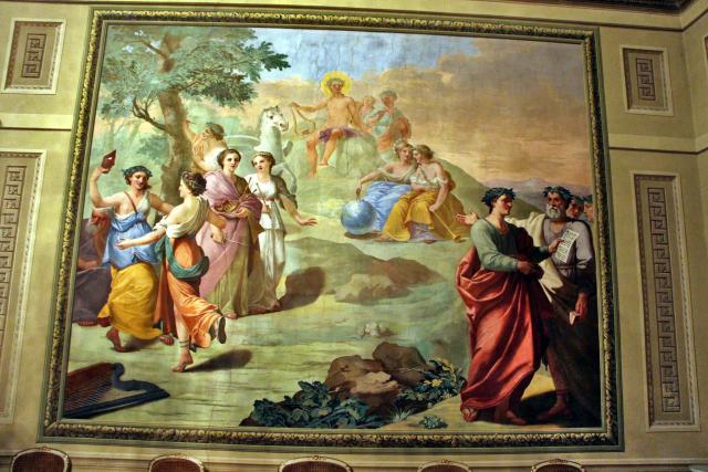"Apollo, Pegasus, and the Muses" by Giuseppe Antonio Fabbrini (1777).

Sailko, CC BY 3.0, via Wikimedia Commons.

Another link: https://www.wga.hu/html_m/f/fabbrini/poggio3.html