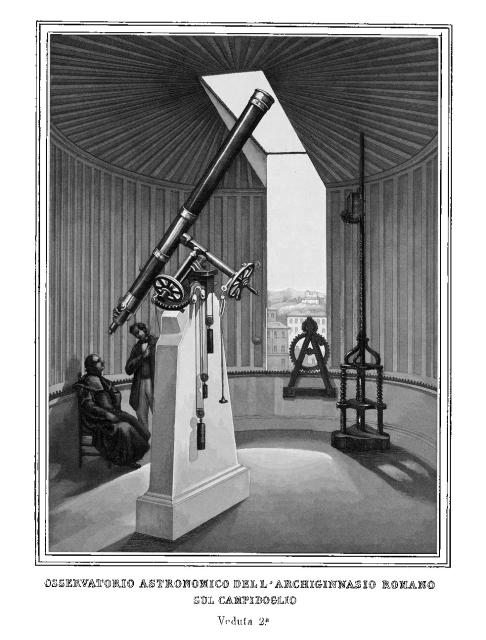 Astronomical Observatory of the Roman Archigymnasium on the Capitoline Hill.

Science Museum Group, CC BY-SA 4.0 via Osservatorio Astronomico dell' Archiginnasio Romano sul Campidoglio. Veduta 2a. Nd. 1985-1894 Science Museum Group Collection Online. https://collection.sciencemuseumgroup.org.uk/objects/co64781/osservatorio-astronomico-dell-archiginnasio-romano-sul-campidoglio-veduta-2a-nd-print-telescope-refracting