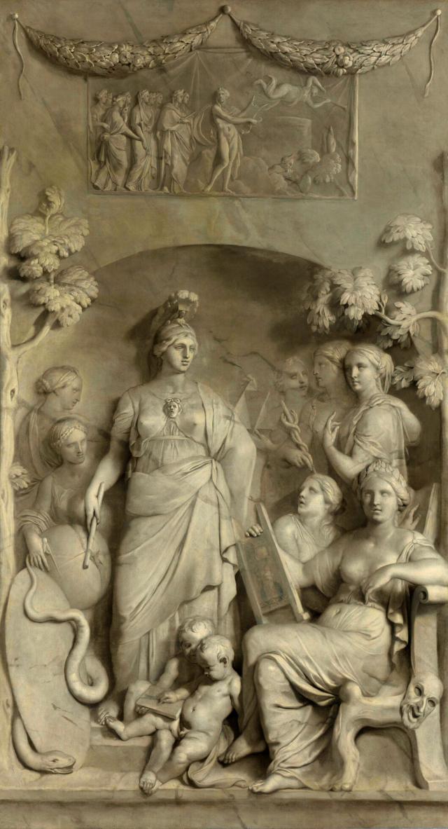 "Allegory of the Sciences" by Gerard de Lairesse (oil on canvas, ~1675-1683).

Rijksmuseum, Public Domain via https://hdl.handle.net/10934/RM0001.COLLECT.12088

Color edits.
