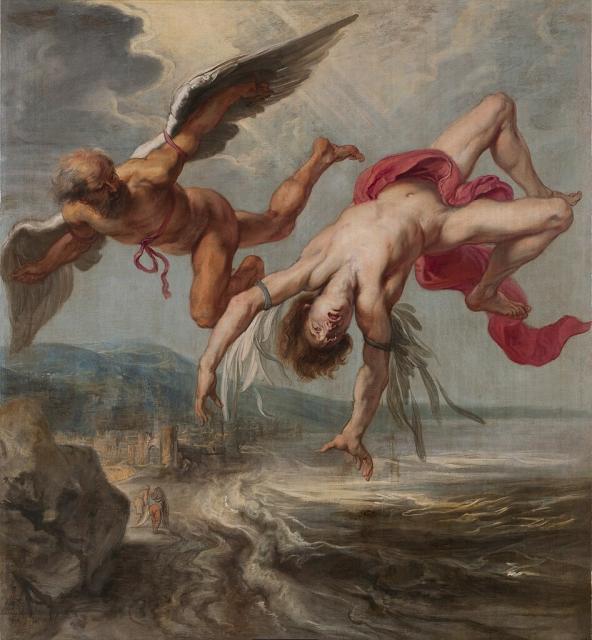 "The Fall Icarus" by Jacob Peter Gowy (~1635-1637), after Peter Paul Rubens.

After Peter Paul Rubens, Public domain, via Wikimedia Commons.