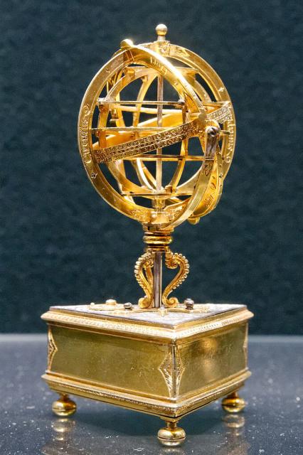 Triangular Table Clock with an Armillary Sphere by Pierre Noytolon (~1600-1615).

Pierre Noytolon, CC BY 3.0, via Wikimedia Commons.