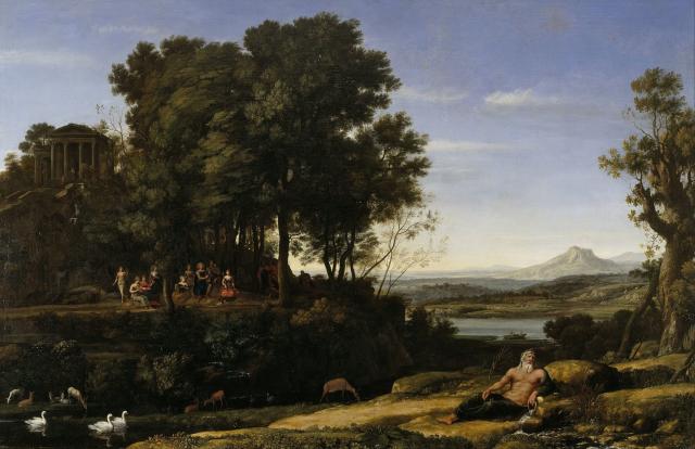 "Landscape with Apollo and the Muses," by Claude Lorrain (Claude Gellée) (1652).

Claude Lorrain, Public domain, via Wikimedia Commons. Color edits.