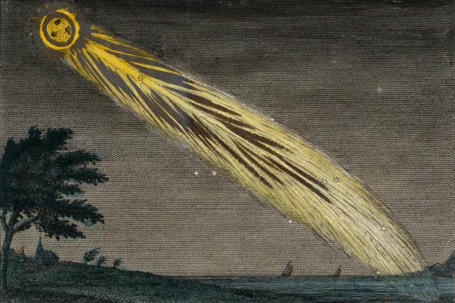 "Comet" by Unknown (~1700s).

Rijksmuseum, Public Domain via https://hdl.handle.net/10934/RM0001.COLLECT.512394

Color and cropping edits.